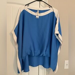 Tyche Blue and White Flowy High/Low Blouse